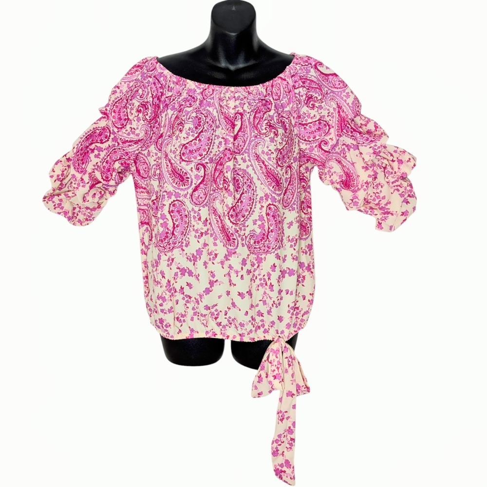 CeCe Pink and Cream Paisley Blouse